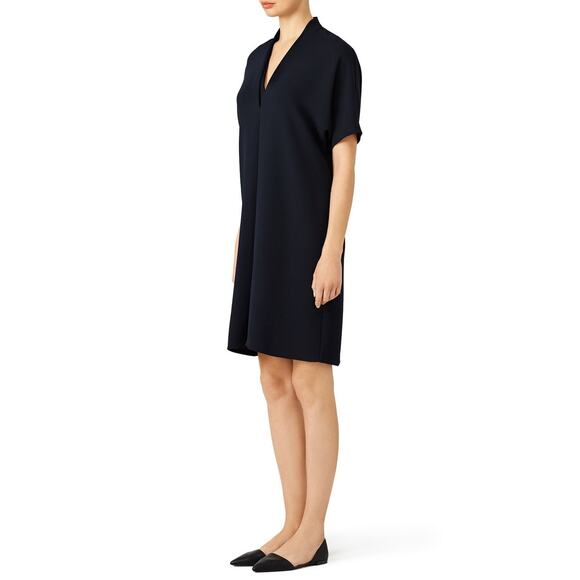 Vince Womens Black Coastal Crepe Elbow Sleeve Double V Shift Dress Large - Picture 3 of 8